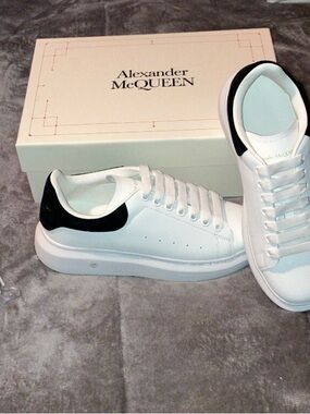Alexander McQueen White Leather Sneakers with Black Heel Accent